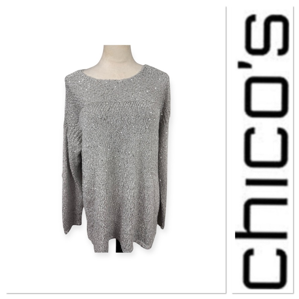 Chico’s gray sparkle pull over sweater size 3-XL/16